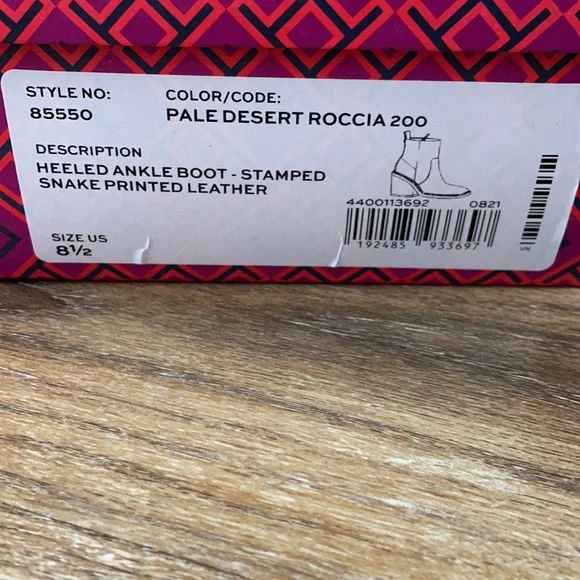 Tory Burch Heeled Ankle Boot Stamped Snake Printed Leather Pale Desert Roccia - Picture 3 of 16